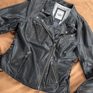 Harley Davidson Dark Shadows Leather Jacket Size M Bling Studded Lace-Up Coat